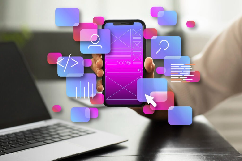 Smartphone avec une interface UX optimisée mobile, illustrant un design pensé pour le SEO local mobile.