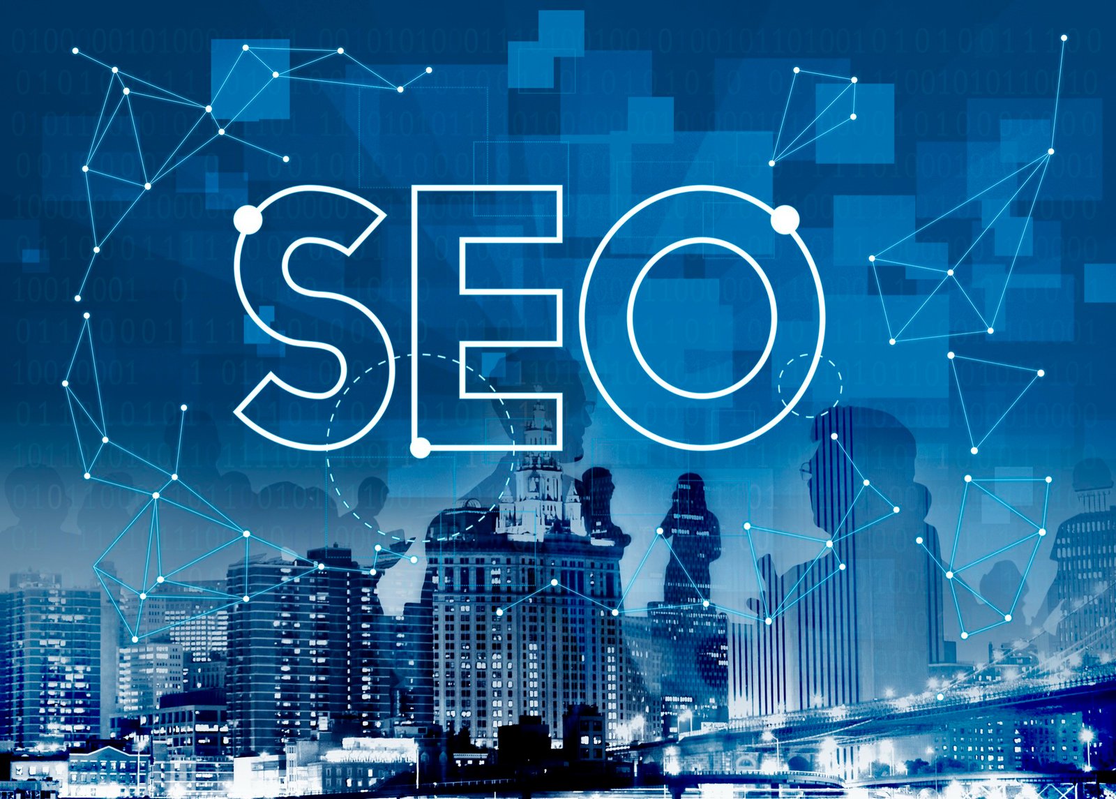Illustration du concept de SEO international sur un paysage urbain connecté